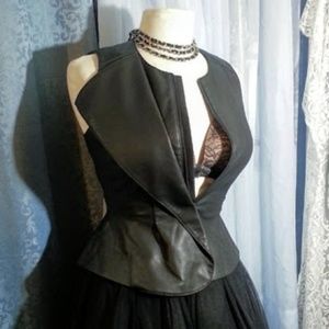 BCBG Max Azria Vegan Leather Peplum Zip-up vest XS